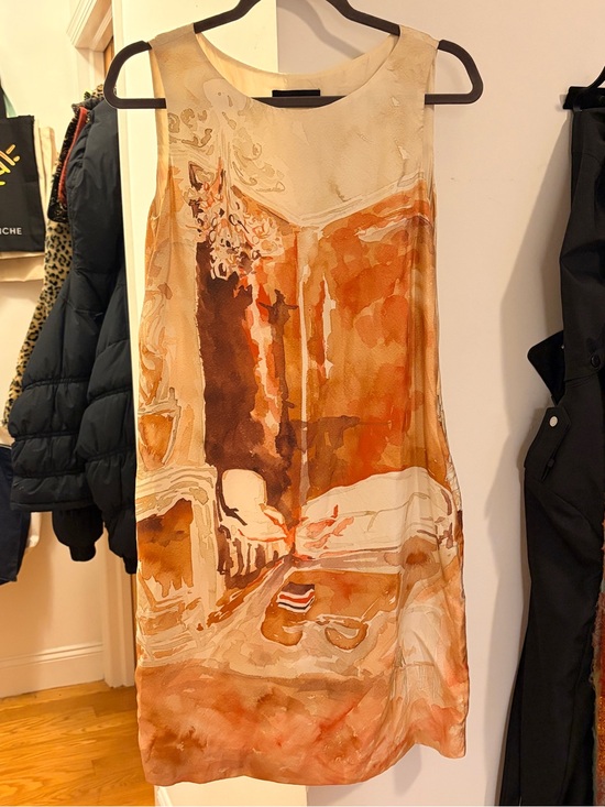 Piazza Sempione Dresses & Skirts - Piazza Sempione Silk Sleeveless Watercolor Mini Dress in Beige, Orange, & Brown
